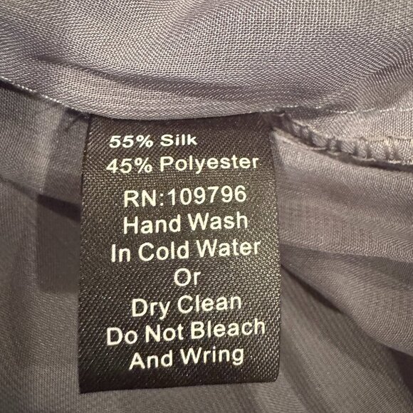 Pretty Angle Long Sleeve Button Up Gray Ruffle Silk Tunic - Small - Picture 8 of 9